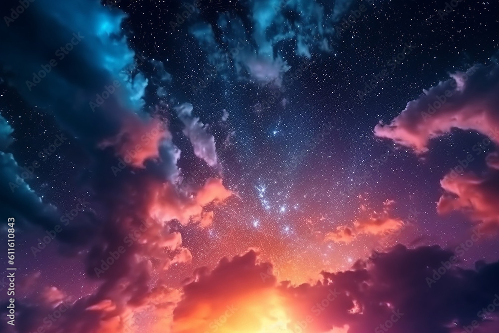 Wall mural ai generative image of an anime sky at night with a beautiful clouds and colorful image of universe