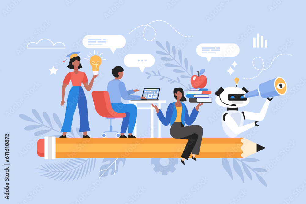 Wall mural back to school concept. education artificial intelligence concept. modern vector illustration of stu