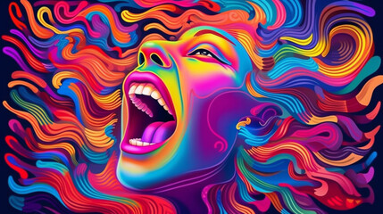 Psychedelic woman portrait meditation colorful background created with generative ai