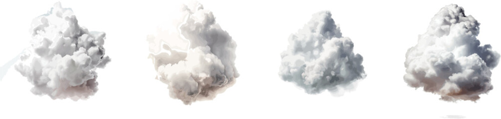 Realistic cloud vector illustration set, isolated transparent background, White clouds