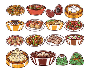 Set of chinese food vector hand drawn illustration