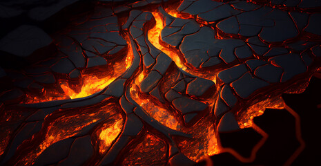Molten lava or magma from a volcano - AI generated image - obrazy, fototapety, plakaty