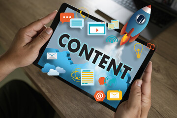 content marketing business Content communication Data Blogging Media Publication Information Vision Technology Concept Social Advertising Data Search Man Research SEO