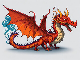 Obraz premium Fairy tale dragon, magic creature with tail and wings. cartoon illustration of fire breathing monsters from medieval mythology, Generative AI, Generative, AI