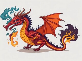Fairy tale dragon, magic creature with tail and wings. cartoon illustration of fire breathing monsters from medieval mythology, Generative AI, Generative, AI