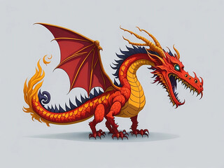 Fairy tale dragon, magic creature with tail and wings. cartoon illustration of fire breathing monsters from medieval mythology, Generative AI, Generative, AI
