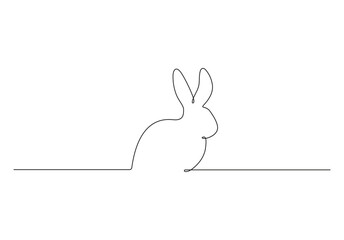 Hare, rabbit contour silhouette, one continuous line drawing. Simple abstract outline. Bunny side view for Easter. Profile of rabbit pet. Vector graphic illustration. Premium vector. 
