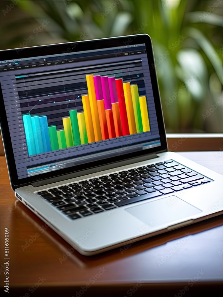 Poster sales and profit graph displayed on notebook generated by ai