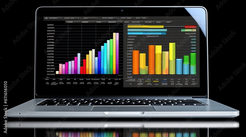 Poster sales and profit graph displayed on notebook generated by ai