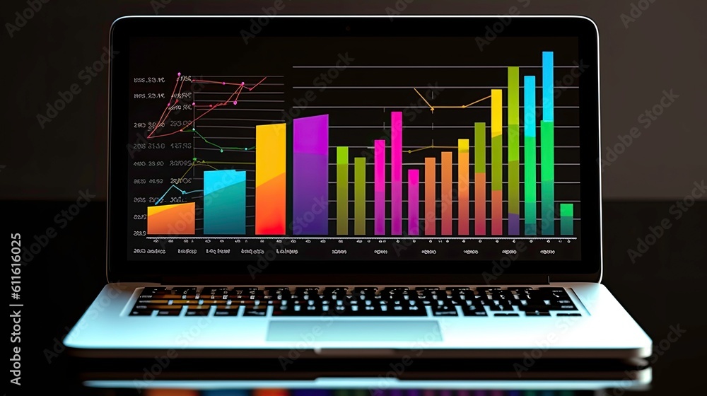 Poster sales and profit graph displayed on notebook generated by ai