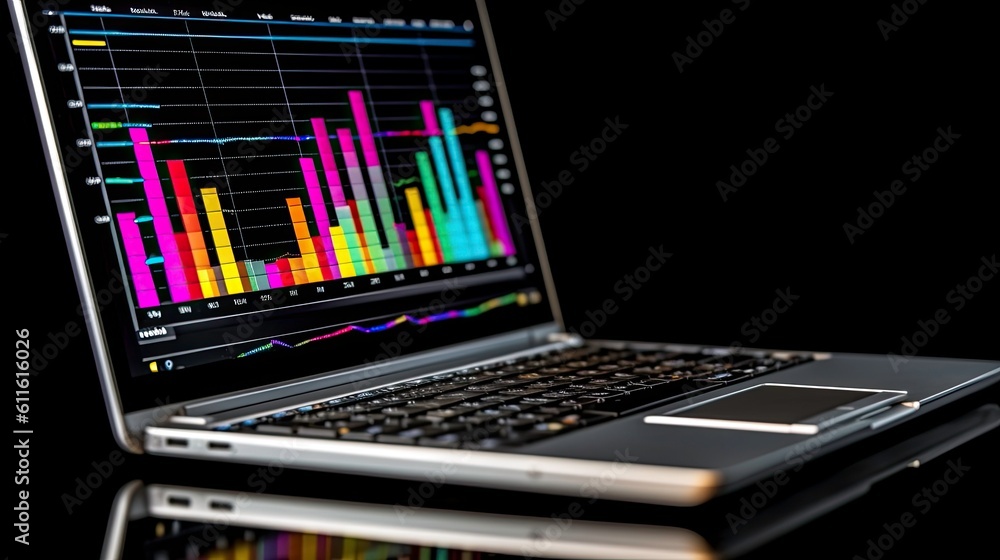 Poster sales and profit graph displayed on notebook generated by ai