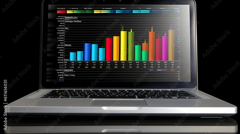 Poster sales and profit graph displayed on notebook generated by ai