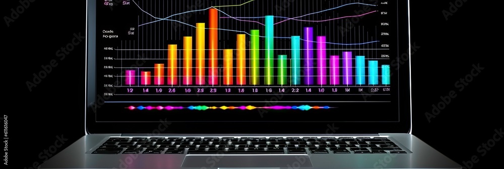 Poster sales and profit graph displayed on notebook generated by ai