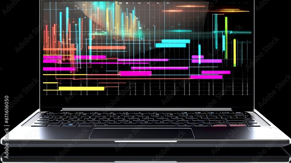 Poster sales and profit graph displayed on notebook generated by ai