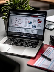 Fototapeta premium Business Presentation with Markers and Images on Laptop Screen Generated by AI