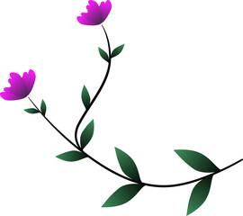 Purple flowers with stems and leaves clipart