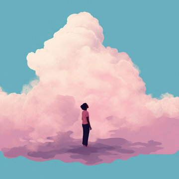 A person looking up at a sky full of clouds understanding how their own moods change and evolve Psychology art concept. AI generation
