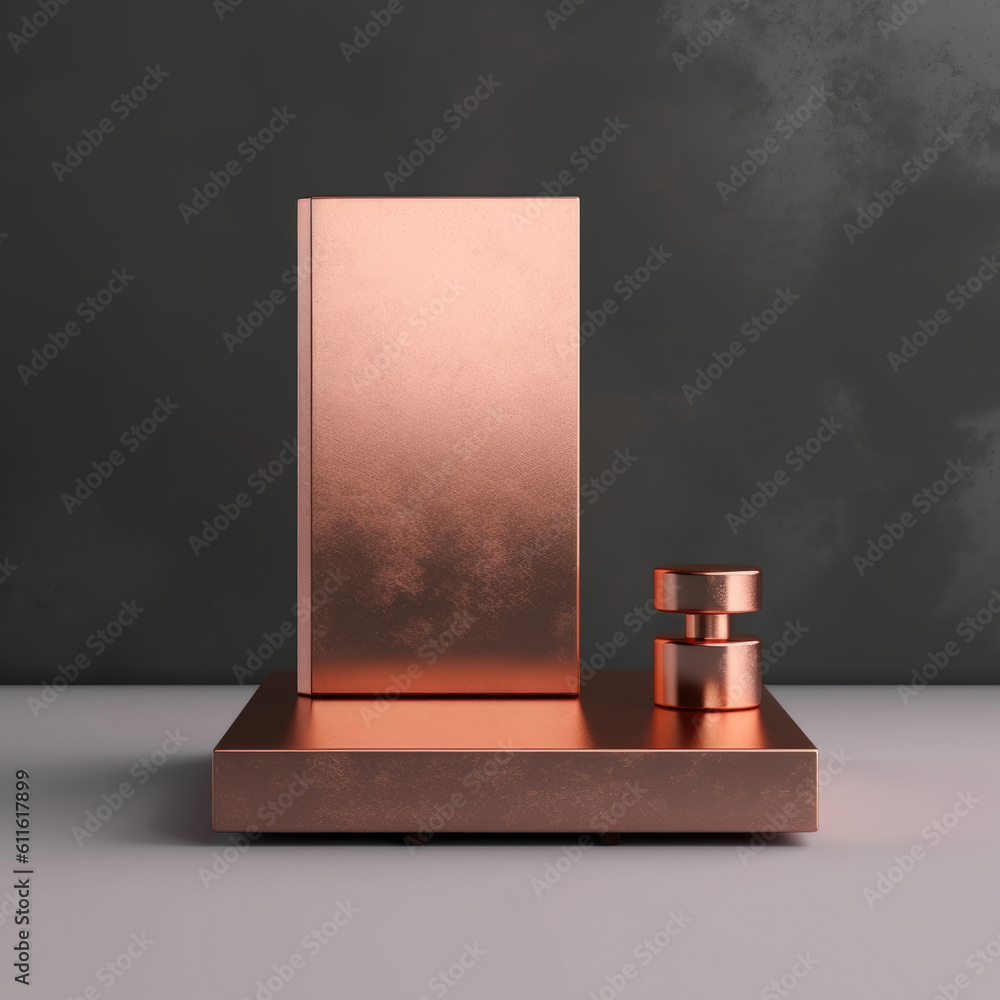 Poster copper alloy designed with eddy flow. minimalist mockup for podium display or showcase. ai generatio