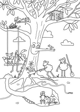 Spring/Easter coloring page with animals A4