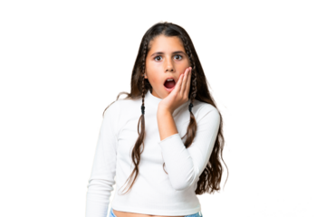 Young girl over isolated chroma key background surprised and shocked while looking right