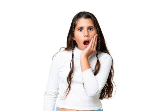 Young girl over isolated chroma key background surprised and shocked while looking right