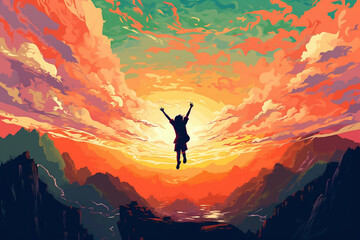 illustration of a person jumping high representing freedom 