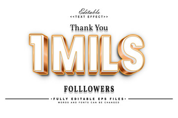 golden and white one millions followers text effect.typhography logo