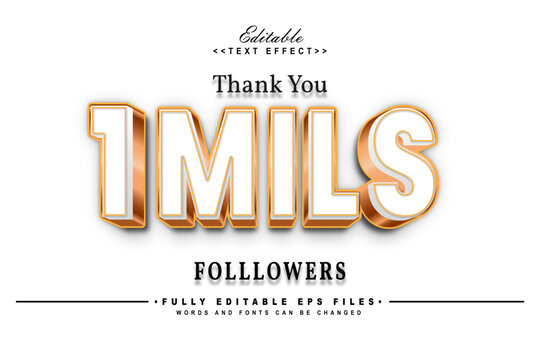 golden and white one millions followers text effect.typhography logo