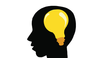vector illustration of a light bulb inside a person's head