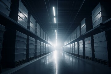 Fototapeta na wymiar Large hazy storage facility. Generative AI