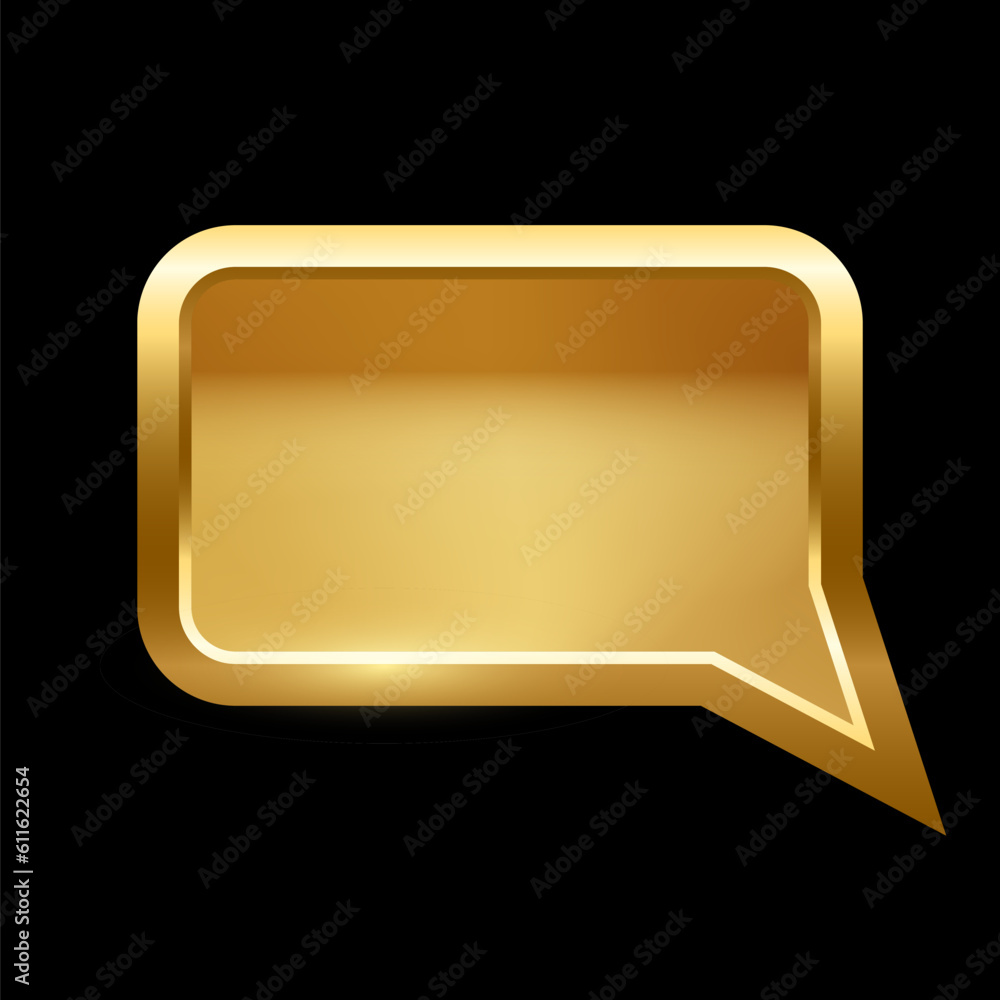 Poster gold rectangle speech bubble with frame vector illustration. 3d golden glossy elegant button design 