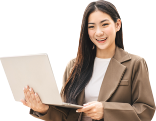 Young business southeast asian woman using laptop computer isolated transparent background