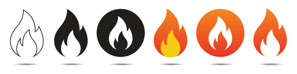 Fire signs. Fire flame icon set isolated on white background. Vector illustration