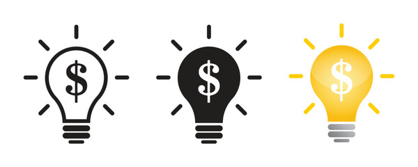 Light bulb with dollar symbol icon set,Financial idea icon