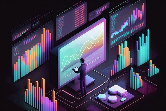 3D Illustration Of Businessman, Business Analytic Monitoring Financial Reports And Investments