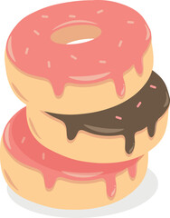 Stack of Pink donut with Chocolate, Cute Cartoon illustration isolated