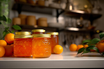Fototapeta na wymiar orange marmalade in kitchen, generative ai