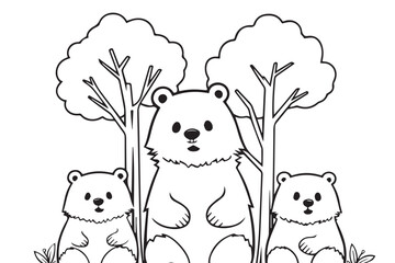 Cute Bear Coloring Pages, Kids Coloring Book, Bear Vector Character Illustration