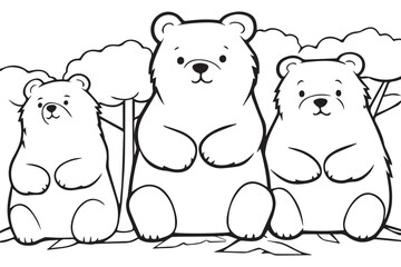 Cute Bear Coloring Pages, Kids Coloring Book, Bear Vector Character Illustration