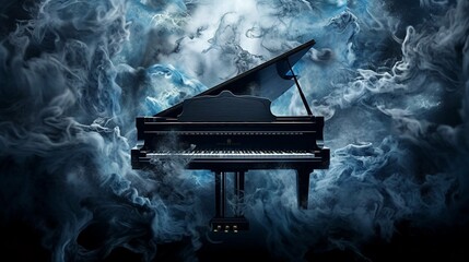 A Grand Piano Surrounded by Smoke Generative AI