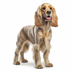 American Cocker Spaniel dog isolated in white background, ai generative