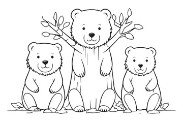 Cute Bear Coloring Pages, Kids Coloring Book, Bear Vector Character Illustration