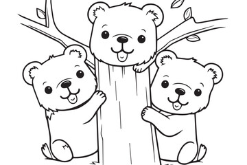Cute Bear Coloring Pages, Kids Coloring Book, Bear Vector Character Illustration