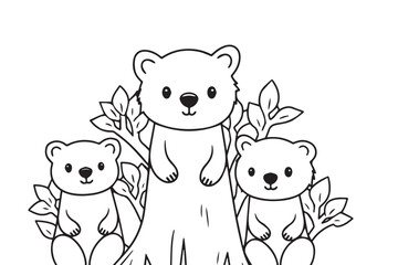 Cute Bear Coloring Pages, Kids Coloring Book, Bear Vector Character Illustration