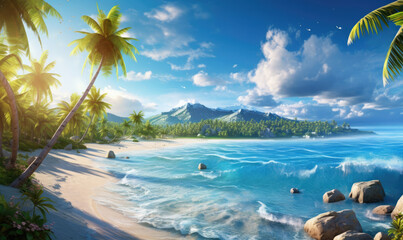 Fototapeta premium beautiful beach lagoon with palm trees