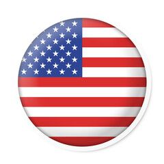 United State flag circle design with white frame and shadow effect square round flag of USA transparent