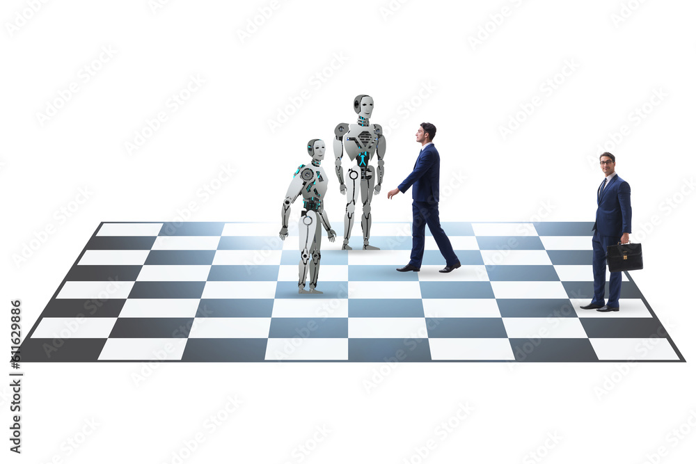 Poster concept of chess played by humans versus robots