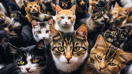 Fototapeta na wymiar many cats of various breeds and colors, Generative AI