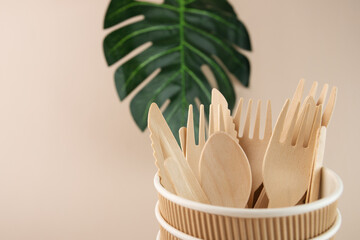 Reusable wooden utensils, organic kitchen utensils, plastic free, disposable tableware eco