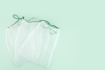 eco bag, reusable mesh bags instead of plastic bags for buying fruits and vegetables
